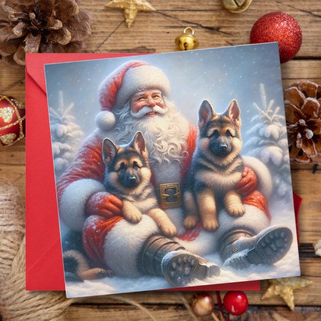 Tarjeta Festiva Perros pastores alemanes y fiesta de Santa Claus (Subido por el creador)