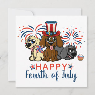 Tarjeta Festiva Perros Patrióticos del Cuatro de Julio Fuegos Arti