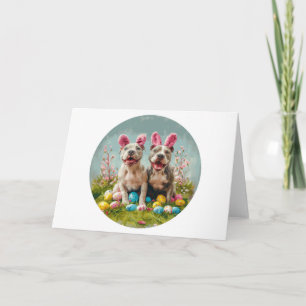 Tarjeta Festiva Perros Pit Bull de Pascua