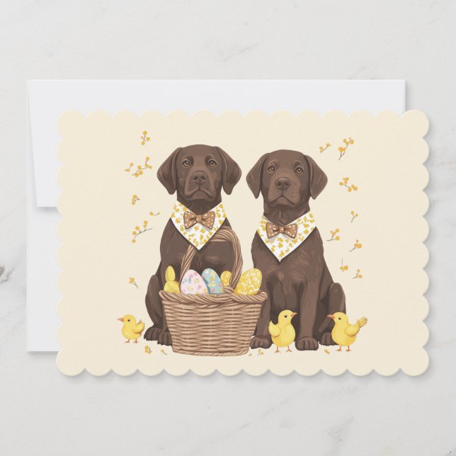 Tarjeta Festiva Perros recuperadores de chocolate de pascua (Anverso)