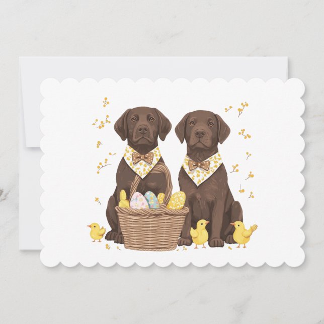 Tarjeta Festiva Perros recuperadores de chocolate de pascua (Anverso)