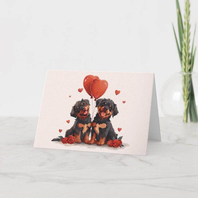 Tarjeta Festiva Perros Rottweiler del Día de San Valentín (Anverso)