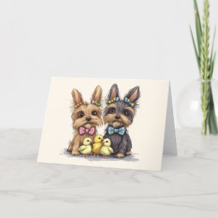 Tarjeta Festiva Perros Terrier de Easter Yorkshire