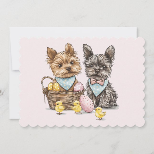 Tarjeta Festiva Perros Terrier de Easter Yorkshire (Anverso)