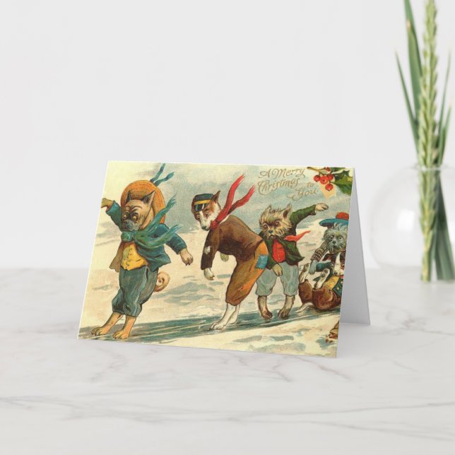 Tarjeta Festiva Perros Vintage Holiday (Anverso)