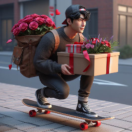 Tarjeta Festiva Persona de Guay en Skateboard con Valentines