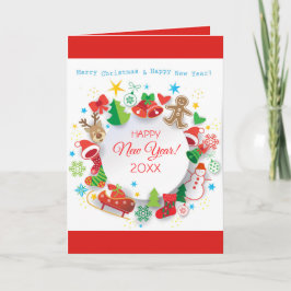 Tarjeta Festiva Personajes de Feliz Año Nuevo 20XX y Navidades