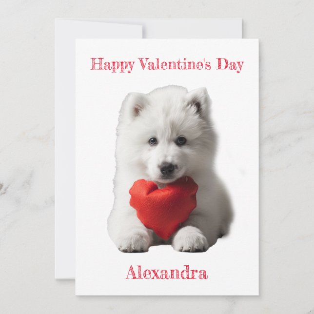 Tarjeta Festiva Personaliza a Smoyed Puppy Valentine (Anverso)