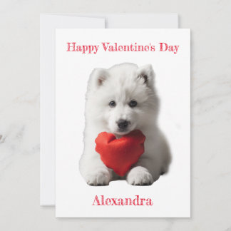 Tarjeta Festiva Personaliza a Smoyed Puppy Valentine