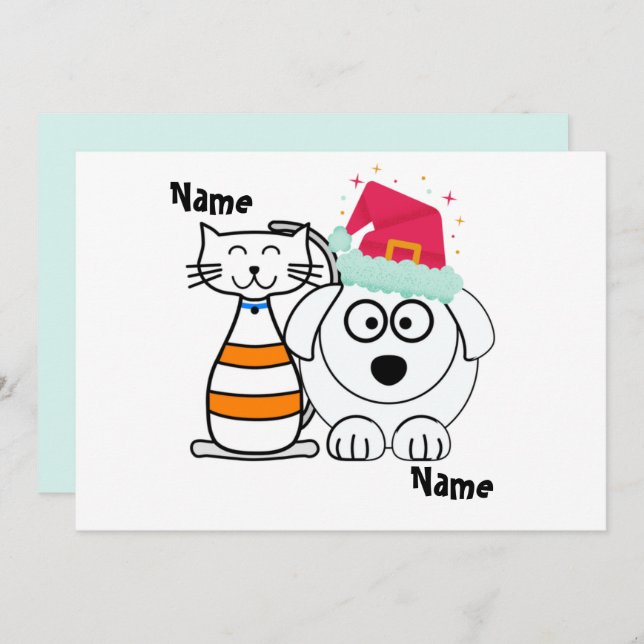 Tarjeta Festiva Personaliza compañeros adorables de gatos y perros (Anverso / Reverso)
