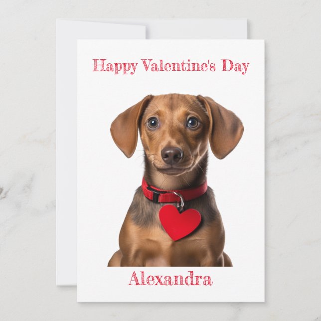 Tarjeta Festiva Personaliza Dachshund Puppy Heart Collar Valentine (Anverso)