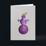 Tarjeta Festiva Personaliza el muñeco de nieve morado y las estrel<br><div class="desc">Cortó mano a un muñeco de nieve morado con gorra dorado en la tarjeta de felicitación. *Todas las cosas que ves en los productos son hechas a mano,  ¡pero debes saber que tienes una foto!</div>
