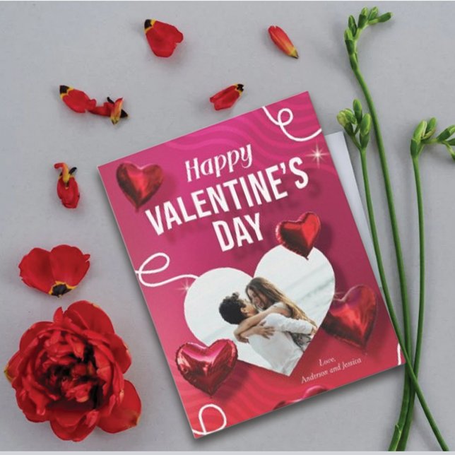 Tarjeta Festiva Personaliza Happy Valentine Photo Balloon Hearts (Subido por el creador)
