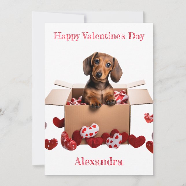 Tarjeta Festiva Personaliza la pipa de Dachshund con el corazón Va (Anverso)