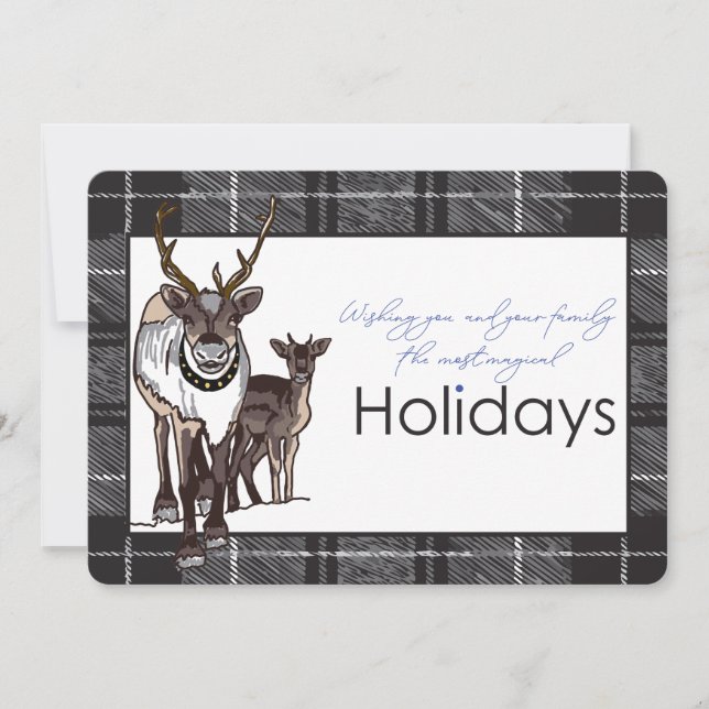 Tarjeta Festiva Personaliza Reno Ciervo Fiesta Navideña Mágica (Anverso)