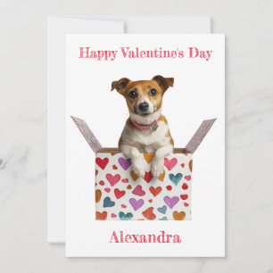 Tarjeta Festiva Personaliza Valentine Jack Russell Heart Box