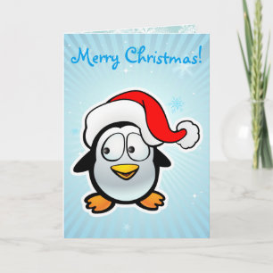 Tarjeta Festiva Personalizable Bebé Pingüino Con El Gorra De Santa