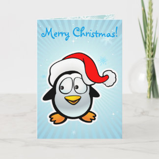 Tarjeta Festiva Personalizable Bebé Pingüino Con El Gorra De Santa