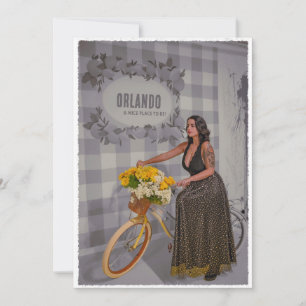 Tarjeta Festiva Personalizable Ciudad Nombre Arte de bicicleta - E
