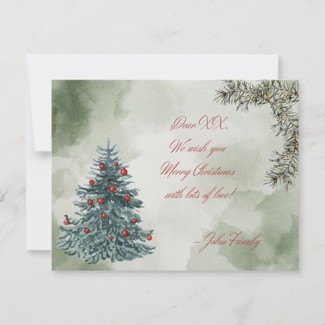 Tarjeta Festiva Personalizable de árbol navideño acuarela (Anverso)