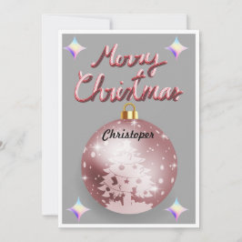Tarjeta Festiva Personalizable de bombilla de Navidades rosados