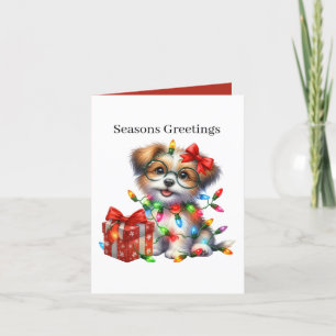 Tarjeta Festiva Personalizable de Cachorro Saludos de las estacion