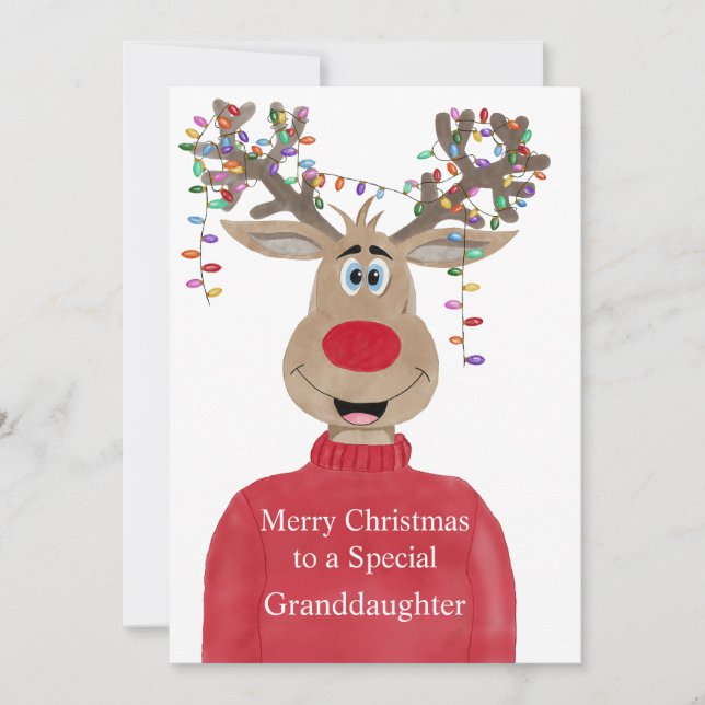 Tarjeta Festiva Personalizable de Navidades de renos nieta (Anverso)