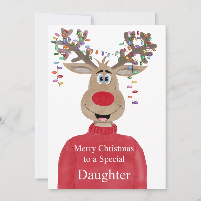 Tarjeta Festiva Personalizable de Navidades de renos para niñas (Anverso)