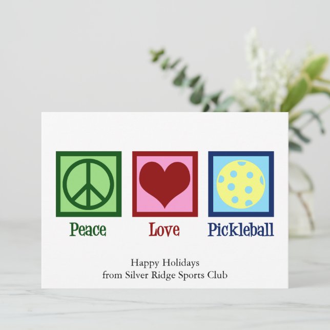Tarjeta Festiva Personalizable de Peace Love Pickleball Cute (Anverso de pie)