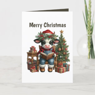 Tarjeta Festiva Personalizable de vaca festivo para Navidades
