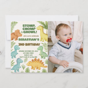 Tarjeta Festiva Personalizable Dino Fiesta Invitado con foto