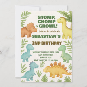 Tarjeta Festiva Personalizable Dino Fiesta Invite