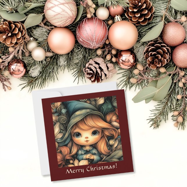 Tarjeta Festiva Personalizable Elf de Navidades Adorables (Adorable Christmas Elf Customizable Holiday Card)