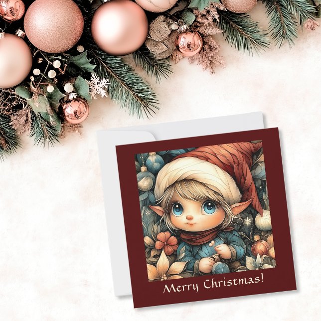 Tarjeta Festiva Personalizable Elf de Navidades caprichosos (Whimsical Christmas Elf Customizable Holiday Card)