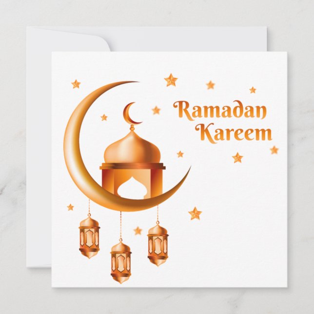 Tarjeta Festiva Personalizable Feliz Ramzan Mubarak Crescent Gold  (Anverso)