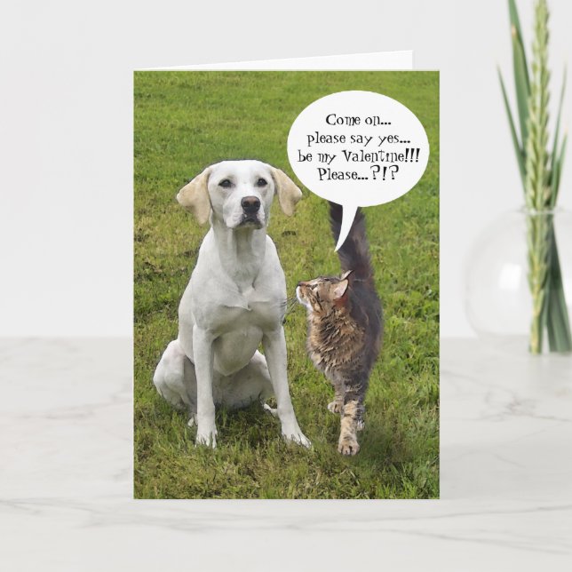 Tarjeta Festiva (Personalizable) Gato y Perro San Valentín (Anverso)