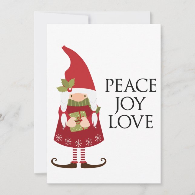 Tarjeta Festiva Personalizable Gnome, Chica de amor por la paz (Anverso)