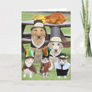 Tarjeta Festiva Personalizable Gracioso Mascota Acción de Gracias