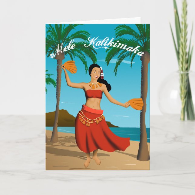 Tarjeta Festiva Personalizable hawaiano Vintage Mele Kalikimaka (Anverso)