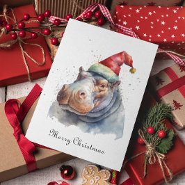 Tarjeta Festiva personalizable Hippo navidades
