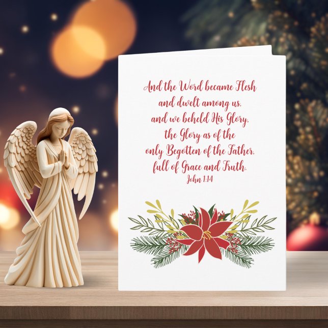 Tarjeta Festiva PERSONALIZABLE Poinsettia Red Green y Gold Garland (Poinsettia Red Green and Gold Garland Holiday Card)