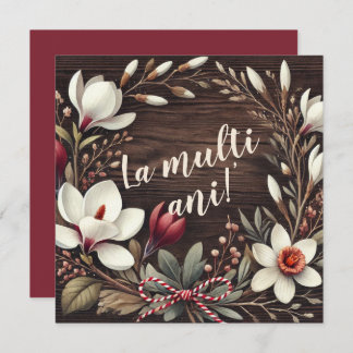 Tarjeta Festiva Personalizable Rústico "La Mulți Ani" Floral