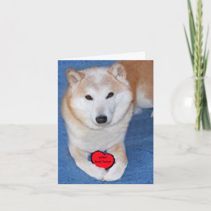 Tarjeta Festiva Personalizable Shiba Inu perro con corazón rojo
