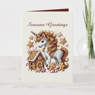 Tarjeta Festiva Personalizable unicornio Gingerbread Merry Christm