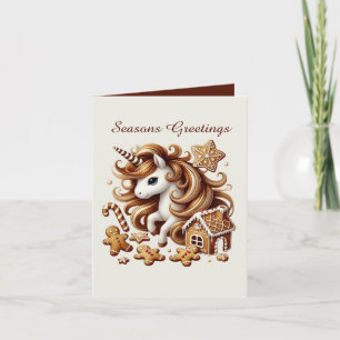 Tarjeta Festiva Personalizable unicornio Gingerbread Merry Christm