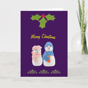 Tarjeta Festiva Personalización, hombre de nieve y mujer de nieve