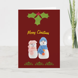 Tarjeta Festiva Personalización, hombre de nieve y mujer de nieve