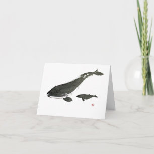 Tarjeta Festiva Personalizada la madre y el bebé de ballenas grise