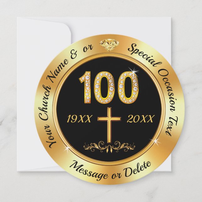 Tarjeta Festiva Personalizado, 100 años de la Iglesia, invitacione (Anverso)