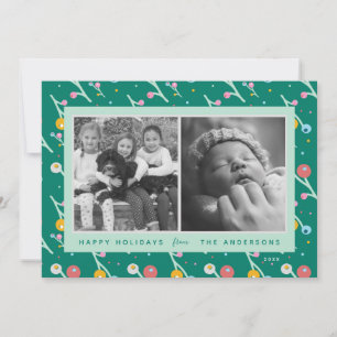 Tarjeta Festiva Personalizado 2-Photo Happy Holidays Modern Berrie